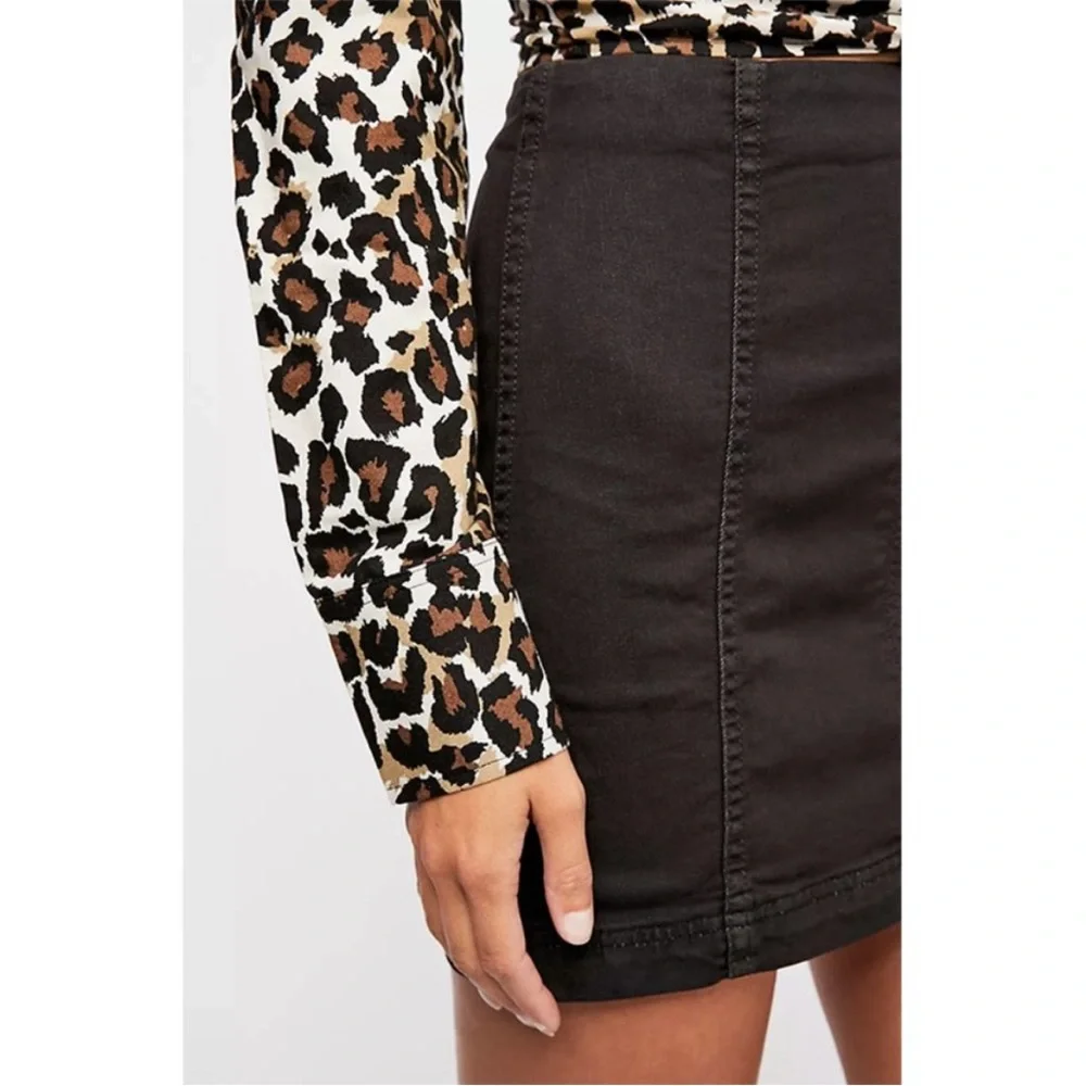 NEW Free People We‎ the Free Modern Femme Denim Stretch Mini Skirt Black Jean